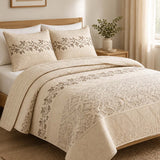 Vintage Botanical Quilted 3‑Piece Bedding Set