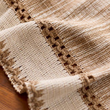 Boho Cotton-Linen Colorblock Knotted Openwork Fringe Table Runner