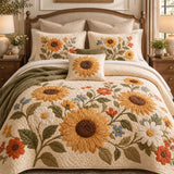 H.PAI Farmhouse Sunflower Floral Quilted Bedding Set