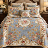 Vintage Blue Floral Baroque Quilted 3-Piece Bedding Set