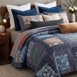 Navy Paisley Pieced Patchwork Reversible 100% Cotton Quilted 3-Piece Bedding Set