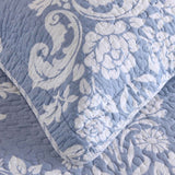 Vintage Cottage Blue Floral Print Quilted 3‑Piece Bedding Set