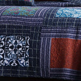 Navy Paisley Pieced Patchwork Reversible 100% Cotton Quilted 3-Piece Bedding Set