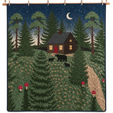 Moonlit Bear Cabin Forest Quilted Blanket