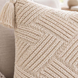 Cream Geometric Tassel Knitted Pillow Cover