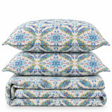 Pastel Blue Botanical Medallion Reversible 100% Cotton Quilted Bedding Set