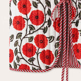 Red Poppy Floral - Reversible Vintage Patchwork Quilted Vest Tie-Front Waistcoat