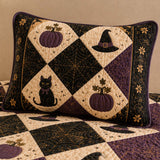 H.PAI Halloween Cat Pumpkin Quilted 3-Piece Bedding Set