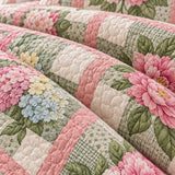 Pink Rose & Hydrangea Garden Quilted 3-Piece Bedding Set