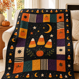 Candy Corn Pumpkin Patchwork Quilted Blanket