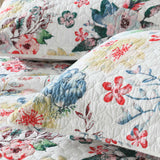 Vintage Bird Floral Garden Print Quilted 3‑Piece Bedding Set
