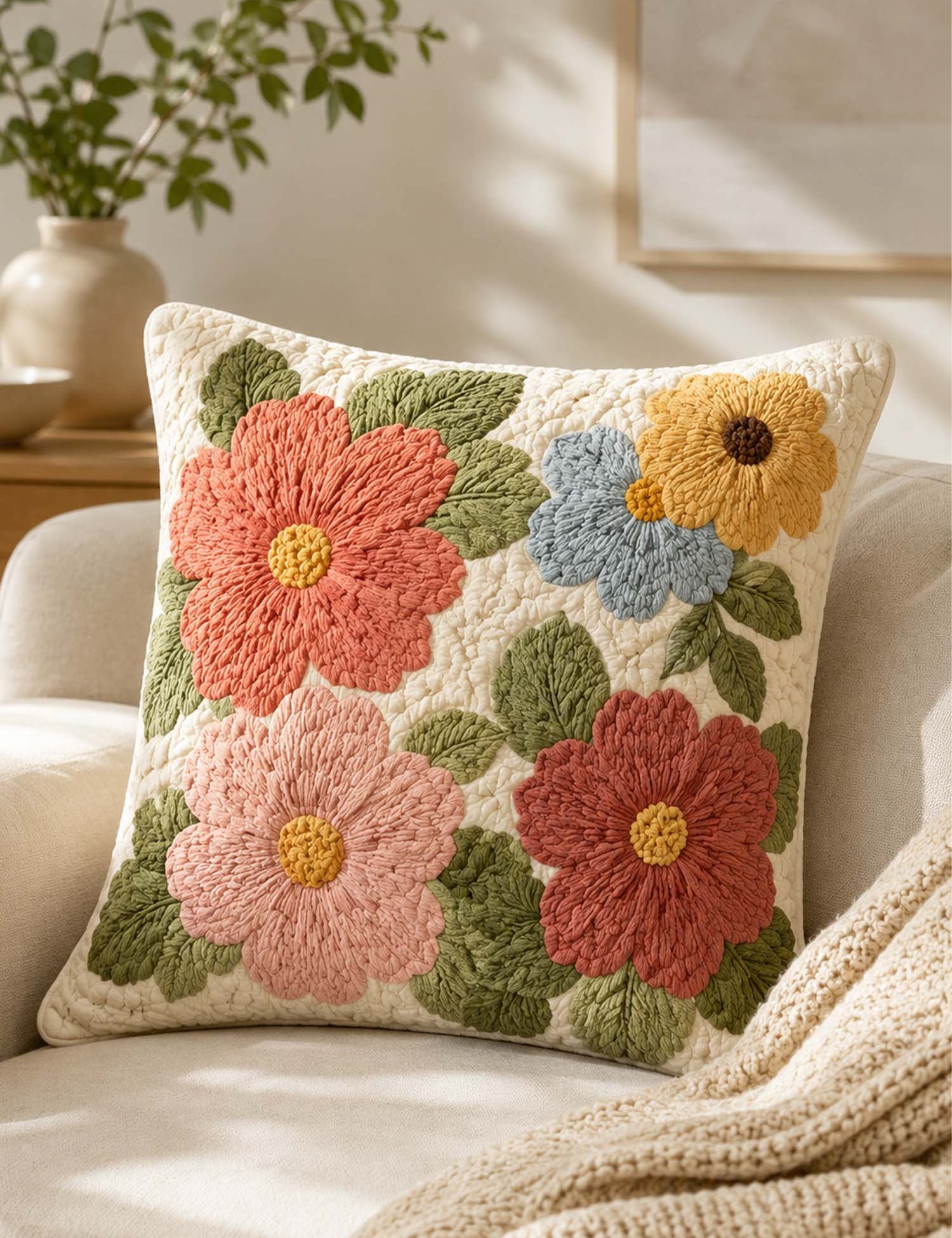 Flower Quilted Pillow Case