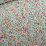 Vintage Rose Floral Print Quilted 3‑Piece Bedding Set