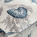 Coastal Sea Shell Coral Print Quilted 3‑Piece Bedding Set