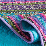 Turquoise Boho Stripe Quilted 3-Piece Bedding Set