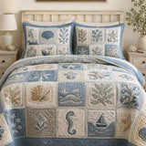 Coastal Ocean Quilted 3-Piece Bedding Set – Luxury Quilted Bedding with Matching Pillow Shams