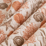 Coastal Seashell Coral Print Quilted 3-Piece Bedding Set