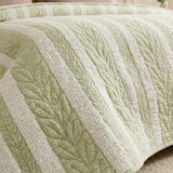 Fresh Green Leaf Vertical Stripe Quilted Bedspread Cotton Puff Quilt Blanket