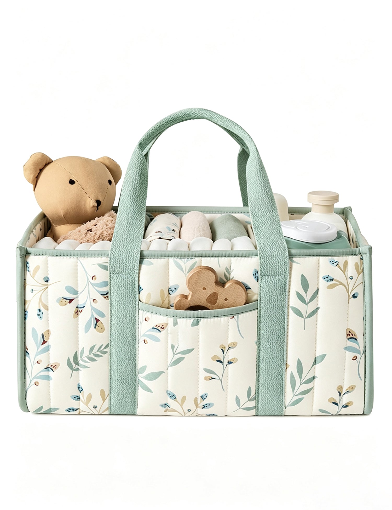 Quilted Sage Leaf Botanical Diaper Caddy