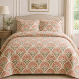 H.PAI Coral Botanical Bloom Quilted 3-Piece Bedding Set