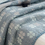 Vintage Blue Floral Jacquard Quilted Throw Three‑Layer Gauze Cotton Blanket
