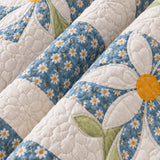 Blue Daisy Cottage Patchwork Quilted 3-Piece Bedding Set