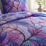 Purple Leaf Botanical Quilted 3-Piece Bedding Set