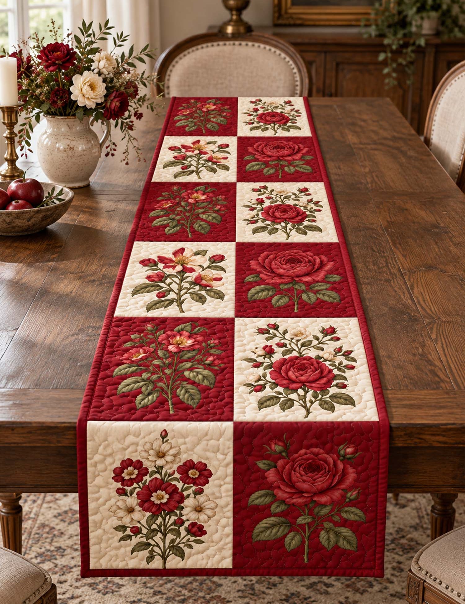 Vintage Floral Patchwork Printed Quilted Table Runner