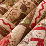 Rustic Reindeer Snowman Christmas Quilted 3-Piece Bedding Set