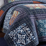 Navy Paisley Pieced Patchwork Reversible 100% Cotton Quilted 3-Piece Bedding Set