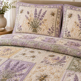 Lavender Bee Quilted 3-Piece Bedding Set – Classic Americana Quilted Bedding With Matching Pillow Shams