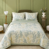 Botanical Floral 100% Cotton 4-Piece Summer Bedding Set – Breathable Cooling Comforter, Flat Sheet & 2 Pillowcases