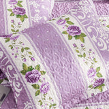 Vintage Purple Rose Stripe Quilted 3-Piece Bedding Set