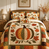 H.PAI Patchwork Pumpkin Autumn Harvest Quilted 3-Piece Bedding Set