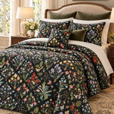 Midnight Butterfly Wildflower Garden Quilted 3-Piece Bedding Set