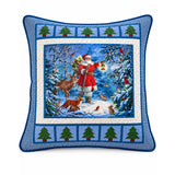 Santa's Winter Woodland Blue Gingham Quilted Pillow Cover