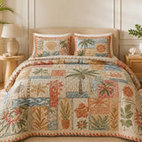 H.PAI Tropical Botanical Quilted 3-Piece Bedding Set – Luxury Quilted Bedding with Matching Pillow Shams