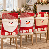 3D Santa Snowman Reindeer Christmas Chair Covers, Red Hot Stamping Xmas Dining Chair Back Slipcovers