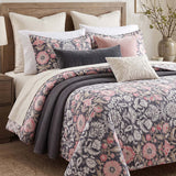 Vintage Charcoal Floral Garden 100% Cotton Quilted 3-Piece Bedding Set