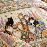 H.PAI Garden Cat Gathering 3-Piece Quilted Bedding Set