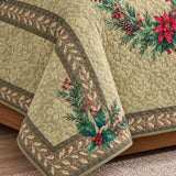 Poinsettia Christmas Wreath Quilted 3-Piece Bedding Set