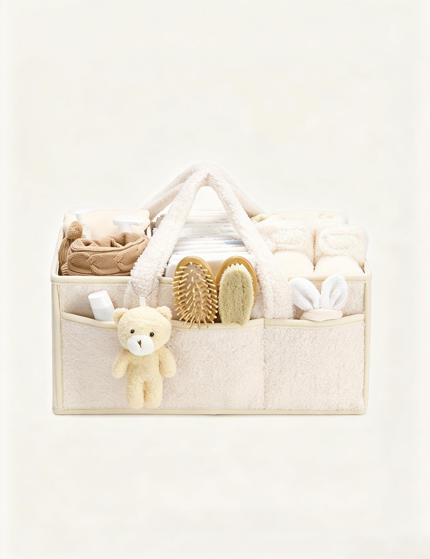 Plush Nursery Organizer Tote Bag - Ivory White