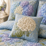 H.PAI Blue Hydrangea Floral Quilted 3-Piece Bedding Set – Luxury Quilted Bedding With Matching Pillow Shams