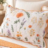 Orange Wildflower Meadow Scalloped Quilted 3-Piece Bedding Set