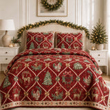 Reindeer Christmas Trellis Quilted 3-Piece Bedding Set