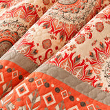 Rust Orange Paisley Medallion Quilted 3-Piece Bedding Set