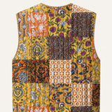 Vintage Yellow Patchwork - Reversible Vintage Patchwork Quilted Vest Tie-Front Waistcoat