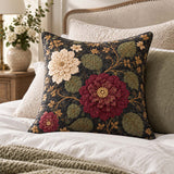 Burgundy Dahlia Dark Floral Quilted Pillow Cover