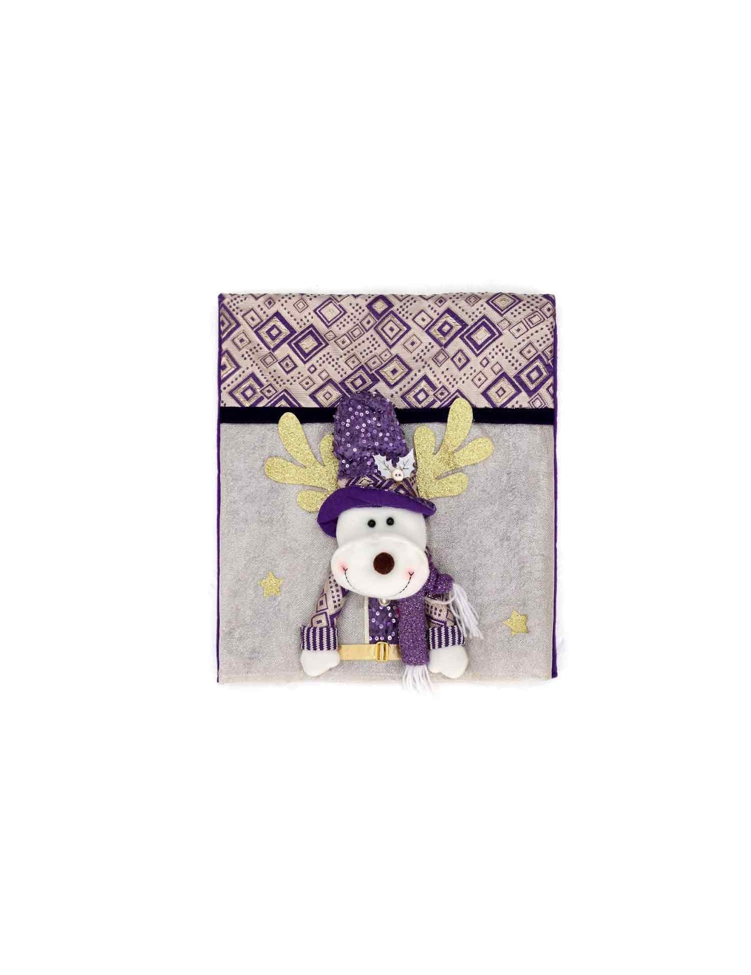 Purple Sequin Christmas Chair Back Covers, Gnome Snowman Reindeer Xmas Dining Chair Slipcovers