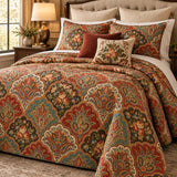 Vintage Paisley Floral Quilted 3-Piece Bedding Set